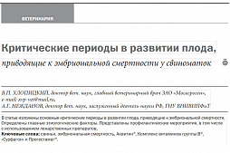 «Критические периоды в развитии плода, приводящие к эмбриональной смертности у свиноматок»